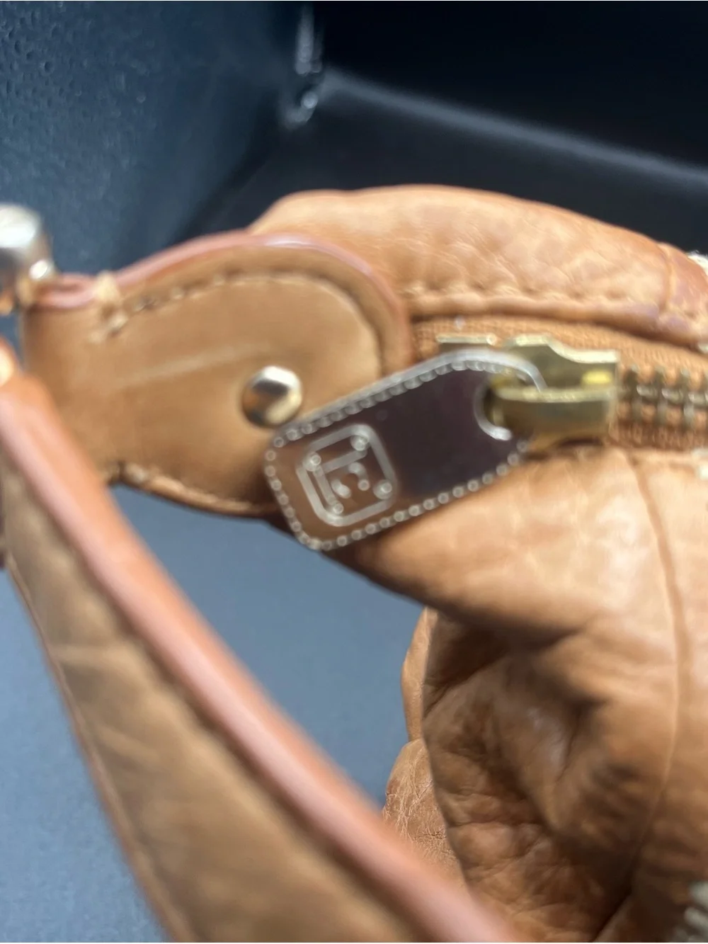 Liz Claiborne Tan Leather Hobo with White Panel and Pink Trim